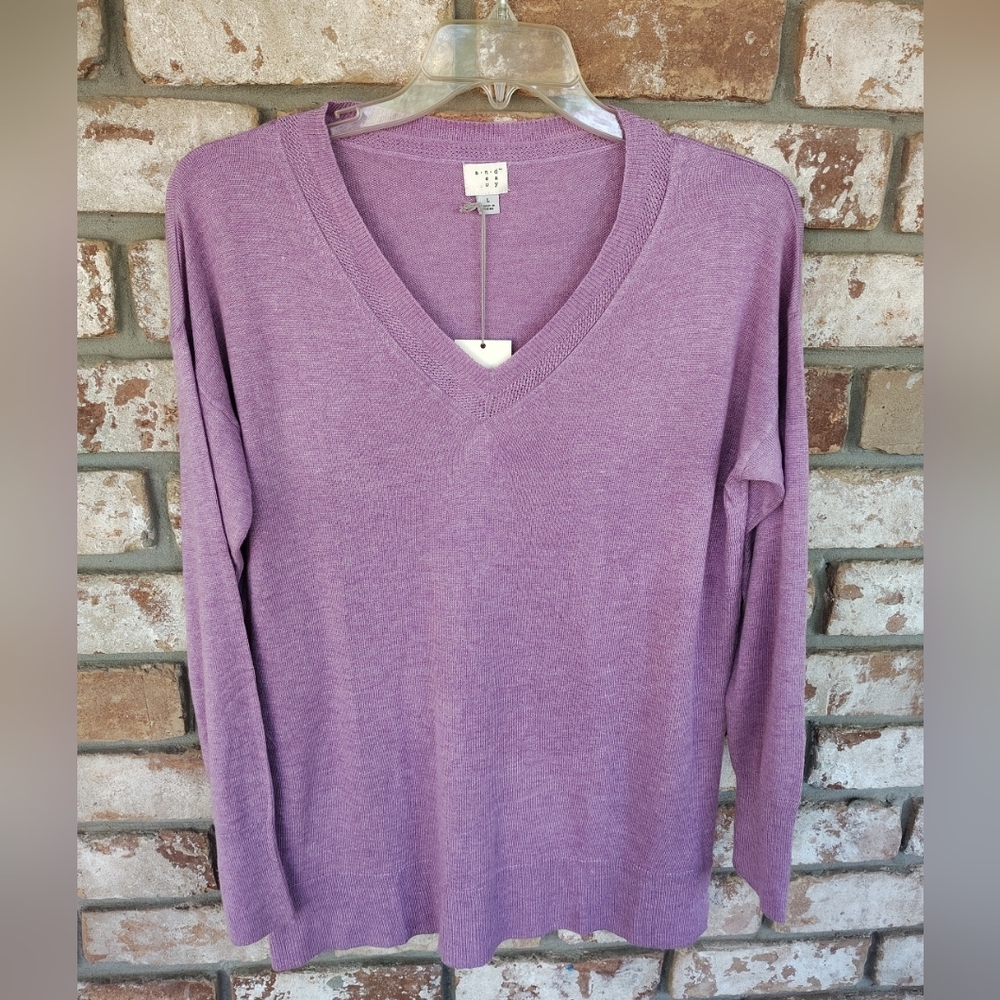 A New Day NWT Purple V-neck Lightweight Pullover Tunic Sweater L Preppy Academia